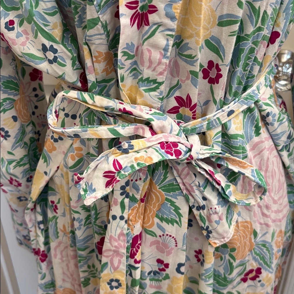 Vintage Floral Cotton Belted Full Length Lightweight Robe Size OS - Picture 9 of 10